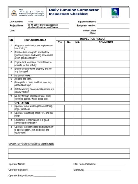 23 Jumping Compactor Inspection Checklist Pdf