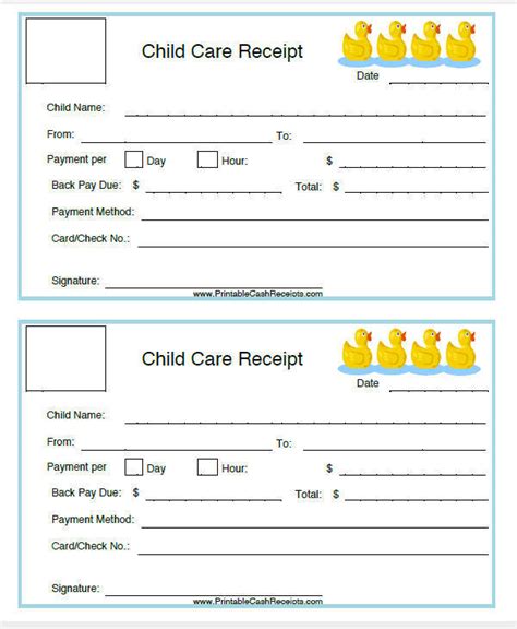 Day Care Receipt Format