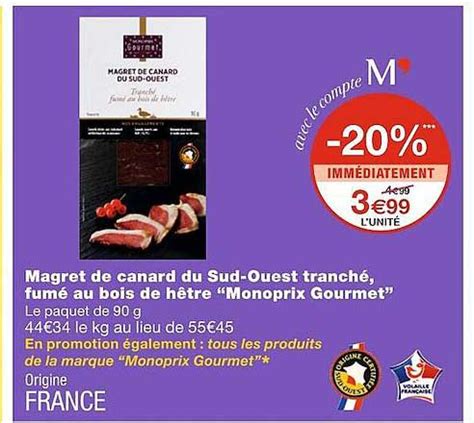 Promo Magret De Canard Du Sud Ouest Tranch Fum Au Bois De H Tre