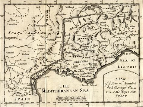 A Map Of The Route Hannibal Took Through Gaul And Over The Alps Into Italy