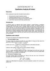 Chem Exp Qualitative Analysis Anions Part I Experiment