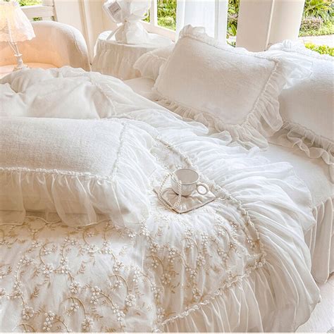 Bedding Set 4pcs Warm Milk Velvet Embroidery Duvet Cover Bed Skirt 2 Pillowcases Ebay