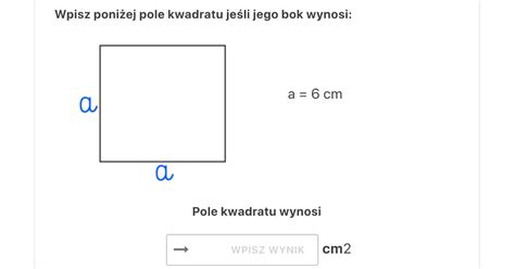 Quiz Ćwiczenie online Oblicz pole kwadratu dla dzieci uczniów klasy 4