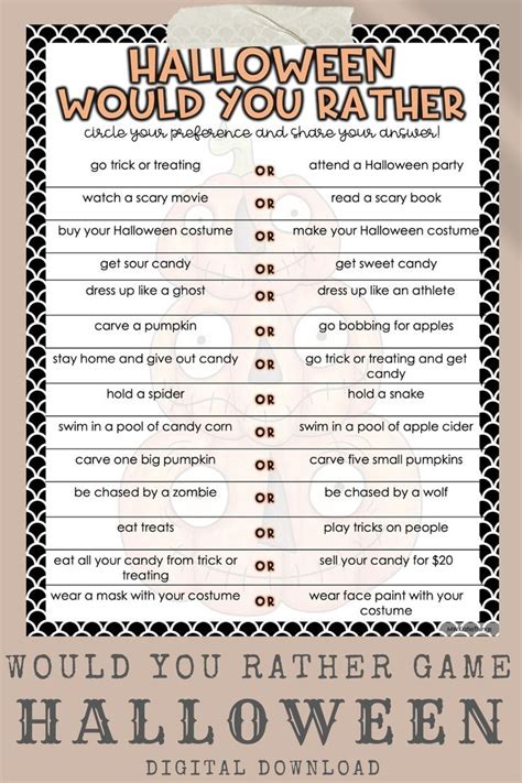 Printable Would You Rather This Or That Game Halloween Version For