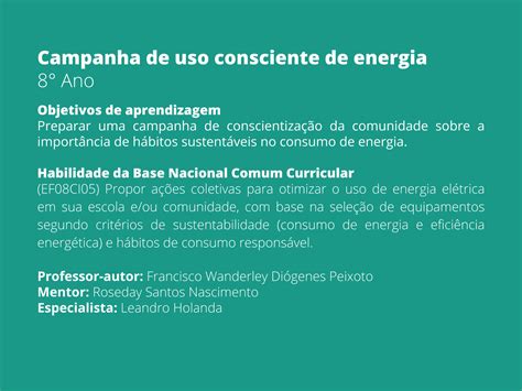 Plano De Aula O Ano Campanha De Uso Consciente De Energia