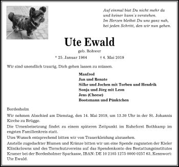 Traueranzeigen Von Ute Ewald Trauer Anzeigen De