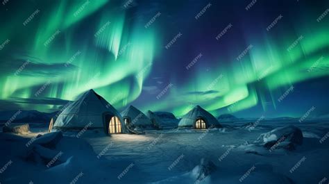 Premium AI Image | Aurora Borealis illuminating an igloo village