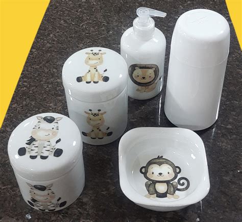 Kit Higiene Bebê Safari 5 Peças Td Porcelana S bandeja Elo7