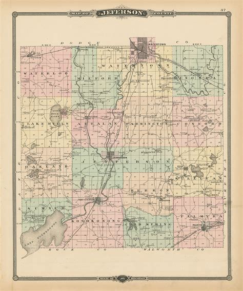 JEFFERSON COUNTY Wisconsin 1878 Map Replica or Genuine | Etsy