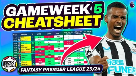 Fpl Gw Cheatsheet Transfer Tips Fantasy Premier League