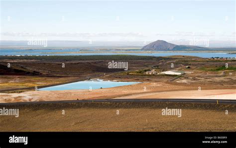 View of Lake Mývatn from near the Námafjall volcanic area in northern ...