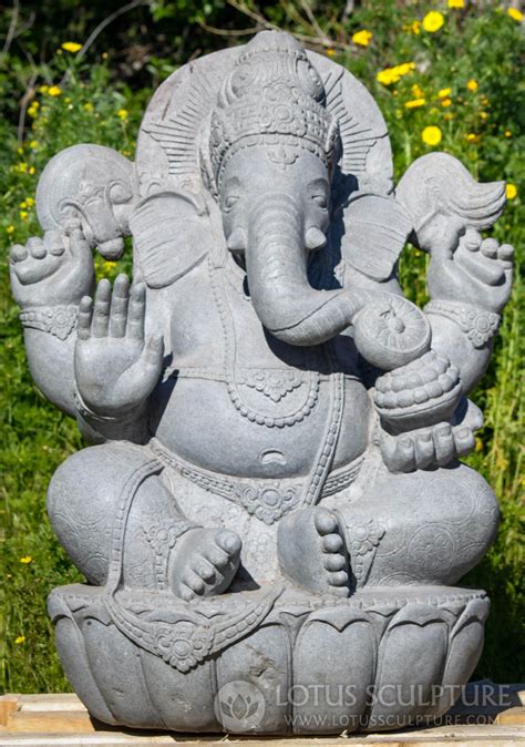 SOLD Large Hand Carved Natural Lava Stone Seated Ganesh Sculpture