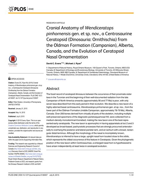 (PDF) Cranial Anatomy of Wendiceratops pinhornensis gen. et sp. nov., a Centrosaurine Ceratopsid ...