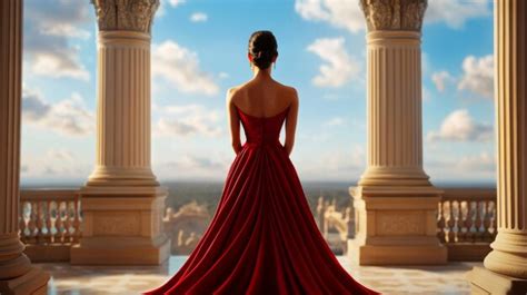 Queen In A Regal Gown Standing On A Palace Balcony Overlooking Her