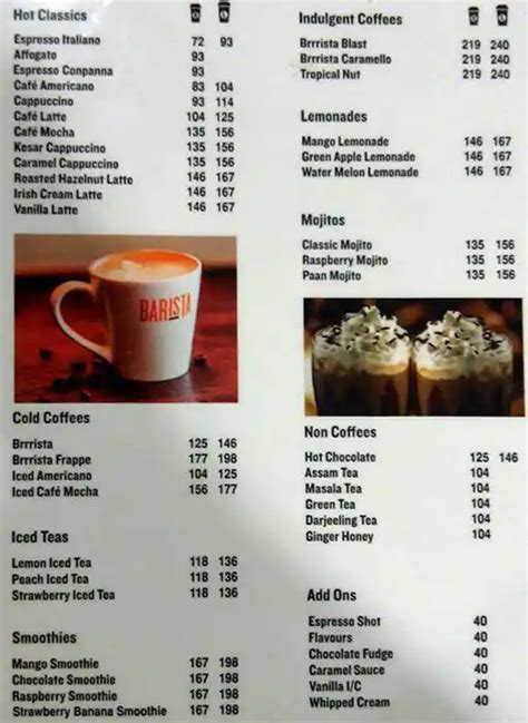 Barista Lavazza Espresso Bar Menu Zomato