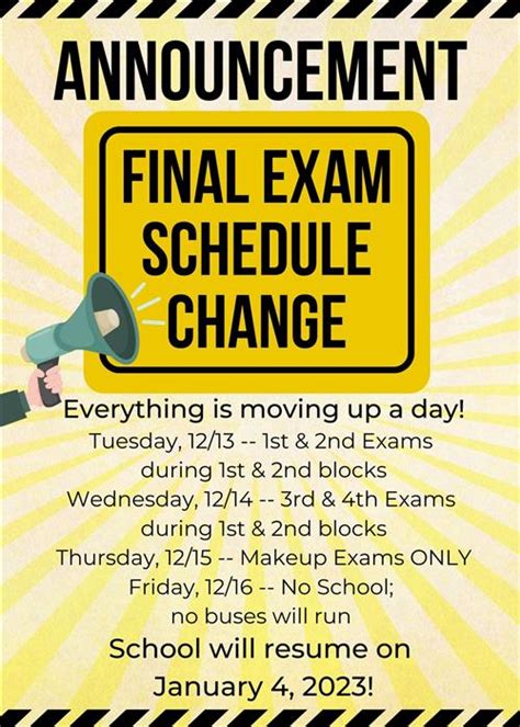 ATTENTION Change In Final Exam Week Announced