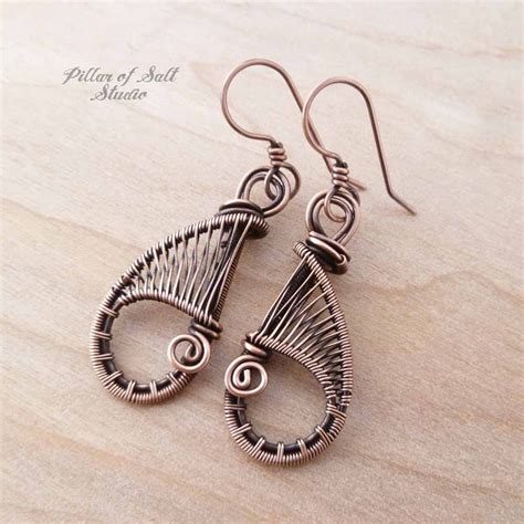 Solid Copper Woven Wire Teardrop Earrings Earthy Jewelry By Pillar Of