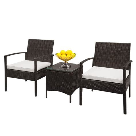 Cookcok 3 Pieces Patio Set Outdoor Wicker Patio Furniture Sets Modern Bistro Set Rattan Chair