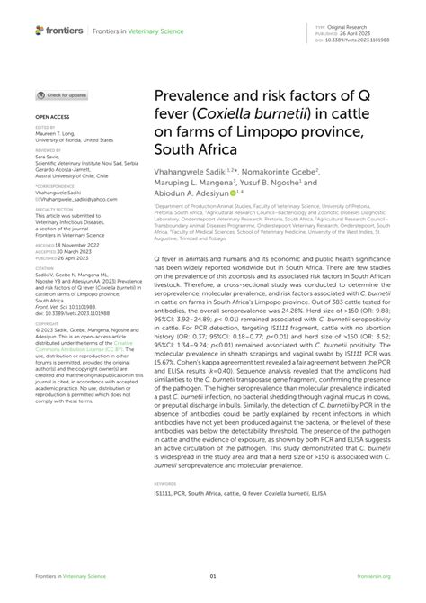 PDF Prevalence And Risk Factors Of Q Fever Coxiella Burnetii In