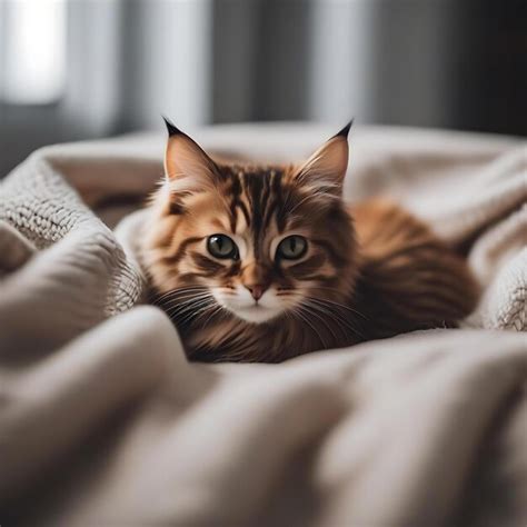 Premium Photo A Cat Is Laying On A Blanket With A White Blanket