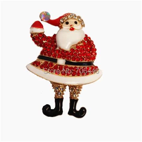 Inch Gold Tone Red Rhinestone Crystal Diamante Fat Santa Claus