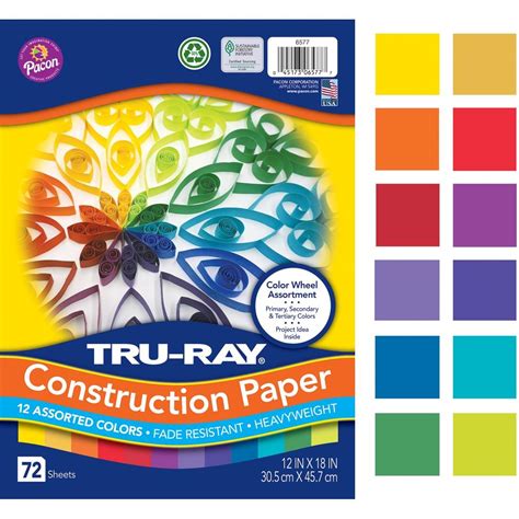 Tru Ray Color Wheel Construction Paper 72 Sheet Assortment 12x18