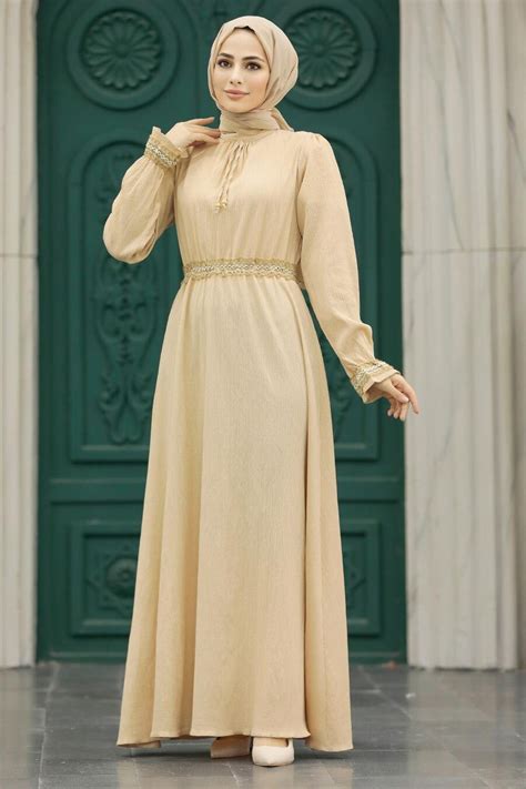 Neva Style Beige Hijab Maxi Dress 5852bej