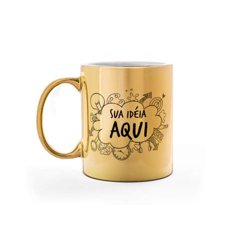 Caneca Personalizada Cromada Dourada Canecas Horas