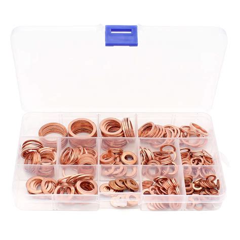 Yuhtech 300PCS Copper Washer Set M5 M20 Copper Metric Flat Washers