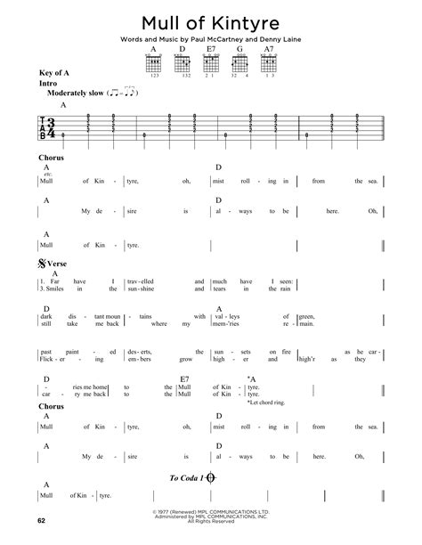 Mull Of Kintyre By Wings Guitar Lead Sheet Guitar Instructor