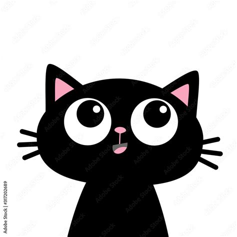 Black Cat Face Head Silhouette Looking Up Cute Cartoon Character