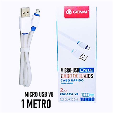 Cabo USB Android V8 Carregamento E Dados Genai 1 Metro Shopee Brasil