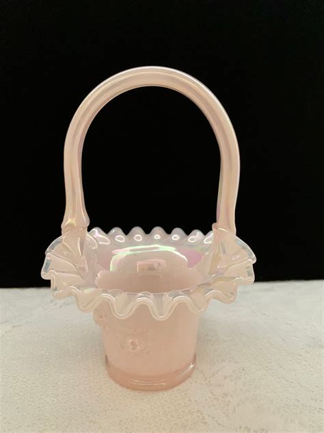 Fenton Pink Opalescent Glass Basket Etsy