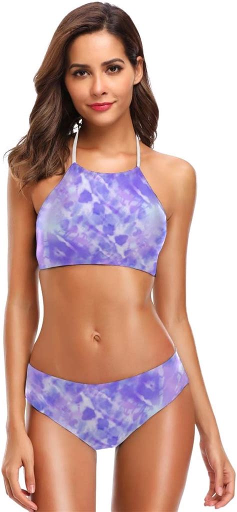 Amazon Tie Dye Design Printing Fashion Sexy Womens Neck Hung Top Bikini Set Two Piece