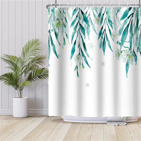 Green Eucalyptus Floral Shower Curtain Sage Green Spring Flower