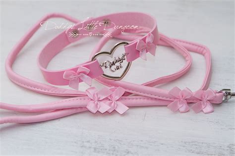 Ddlg Pretty Pink Bdsm Bondage Collar And Leash Set Bows Submissive Maste