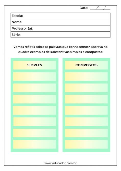 Atividades De Substantivos Simples E Compostos Educador