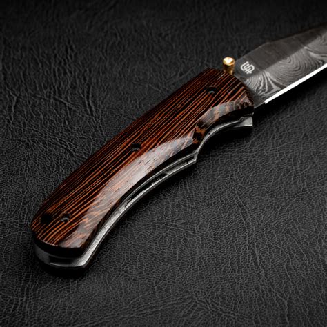 Turing Damascus Steel Folding Knife Wenge Wood Handle Forseti