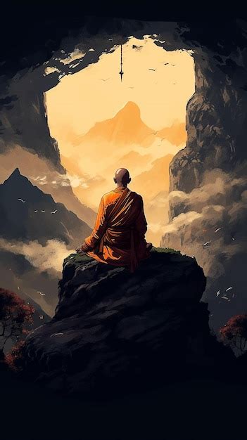 Premium AI Image | A monk meditating in front of a mountain