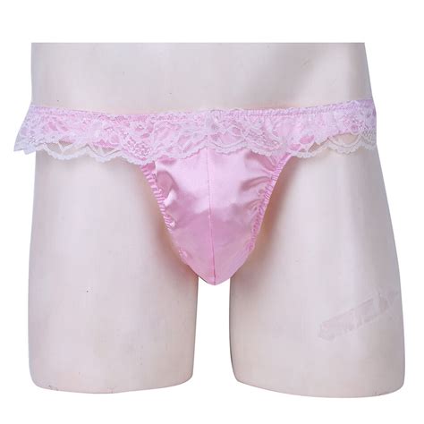 Mens Satin Bikini Brief Frilly Sissy Pouch Thong Underwear Lace Ruffle Panties EBay