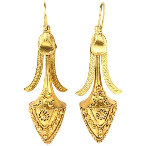 A Pair Of Victorian Etruscan Revival Pendant Earrings Circa 1880 The