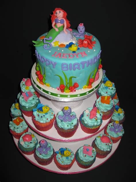 13 Little Mermaid Birthday Cake With Cupcakes Photo Ariel Little Mermaid Birthday Cake Little