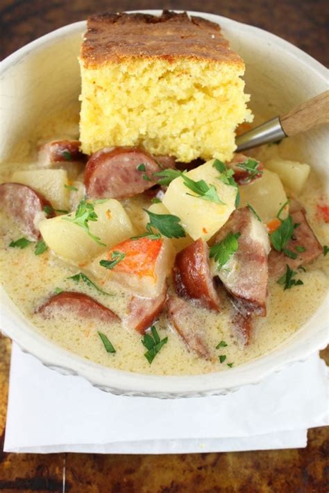 Slow Cooker Cheesy Smoked Sausage And Idaho Potato Soup