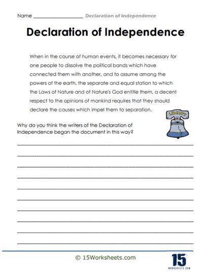 Paraphrase the Declaration of Independence | Worksheet | Education.com ...