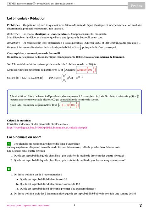 loi binomiale exercice corrigé 1ere s