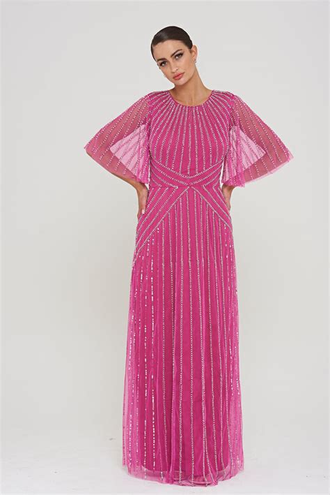 Evelyn Magenta Embellished Maxi Dress Frock And Frill