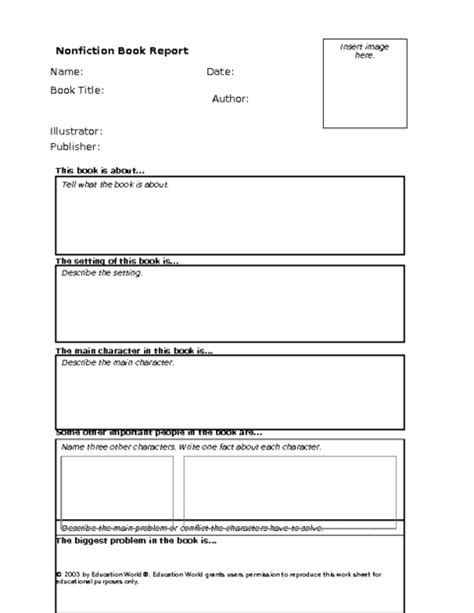 Non-Fiction Book Report Template | Education World