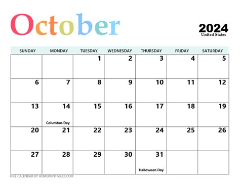 Free Printable October 2024 Calendar With Holidays Gale Pearla