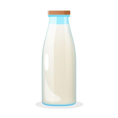 Botella De Vidrio Vectorial Con Leche De Vaca Fresca Aislada Sobre Un