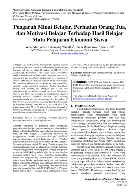 PDF Pengaruh Minat Belajar Perhatian Orang Tua Dan Motivasi Belajar